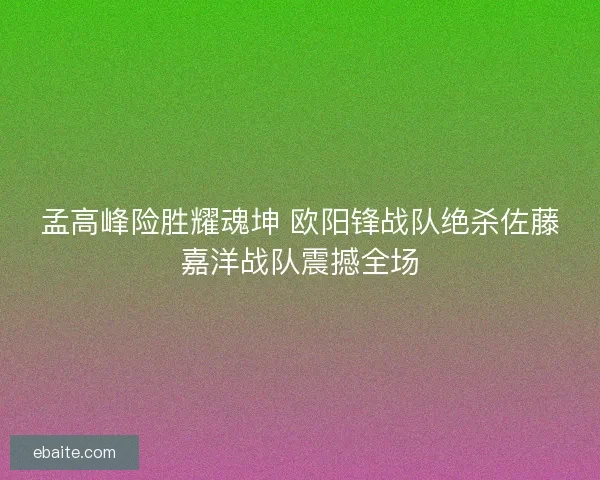 孟高峰险胜耀魂坤 欧阳锋战队绝杀佐藤嘉洋战队震撼全场
