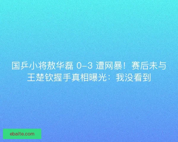 国乒小将敖华磊 0-3 遭网暴！赛后未与王楚钦握手真相曝光：我没看到
