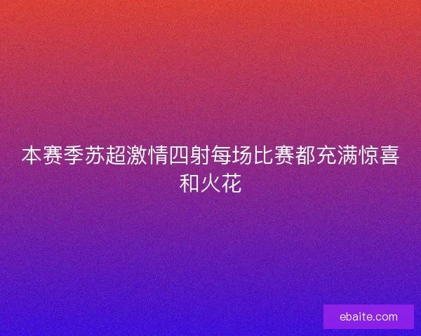 本赛季苏超激情四射每场比赛都充满惊喜和火花