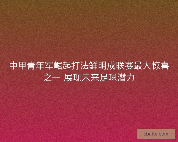 中甲青年军崛起打法鲜明成联赛最大惊喜之一 展现未来足球潜力